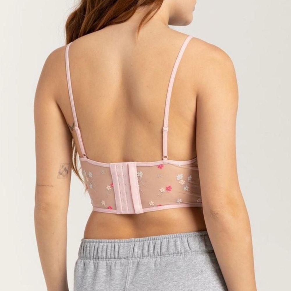 Full Tilt Blush Pink Mesh With Floral Embroidery Bustier Top With Underwires (M) - Picture 2 of 9